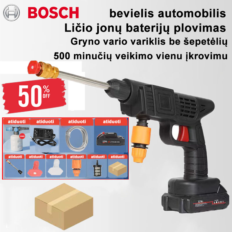 【Originalus BOSCH belaidis aukšto slėgio pistoletas】 Su 600 W galia ir iki 10 metrų veikimo nuotoliu, jį įkrovus galima naudoti iki 10 valandų.