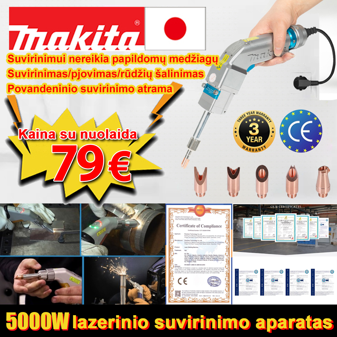 5000W daugiafunkcinis lazerinio suvirinimo aparatas (virinamas auksas/sidabras/varis/geležis/aliuminis/nerūdijantis plienas) suvirinimo storis 0-10mm (suvirinimas/pjovimas/rūdžių šalinimas 3 in 1) - 79 €