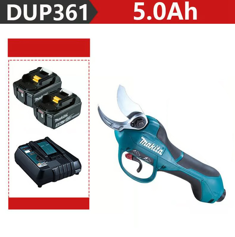 [MAKITA DUP361PT2 genėjimo žirklės 1000 W + dvi 5,0 Ah baterijos 36 V + įkroviklis] 6 valandos akumuliatoriaus veikimo